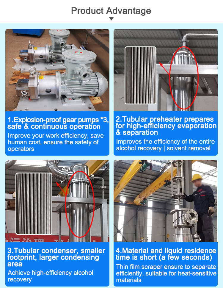 Wiped film evaporator for continuous evaporation process;