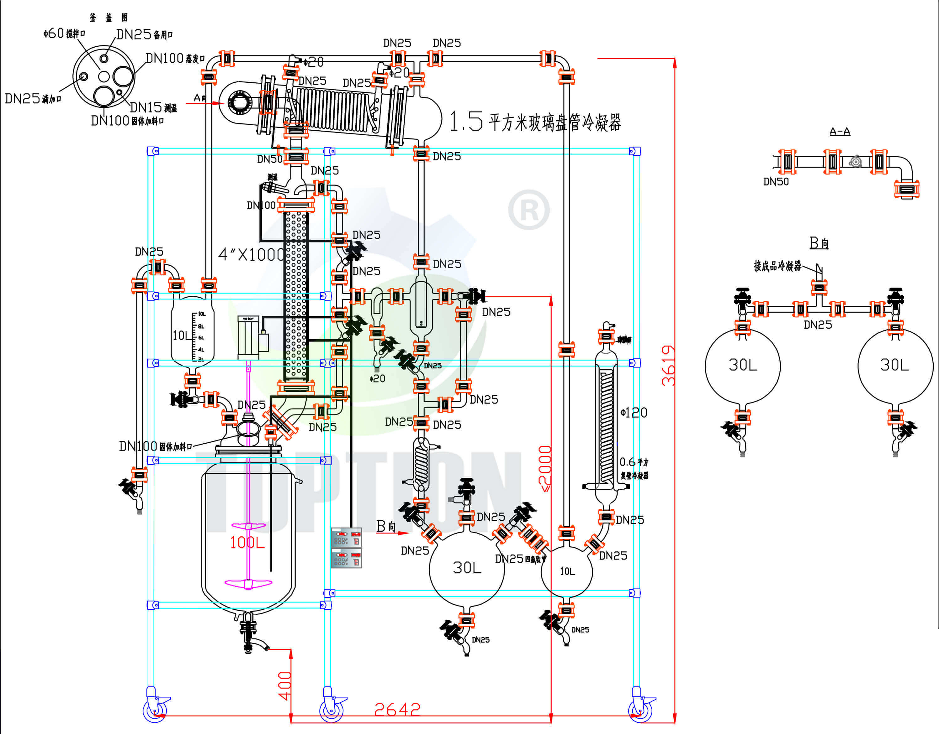 Lab Rectification Tower,Lab Glass Reactor With Rectifying Column;